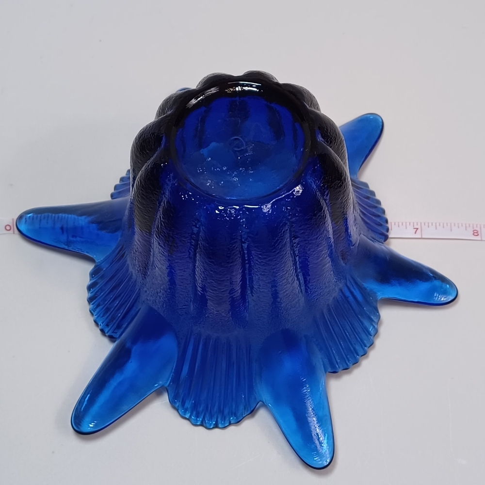 Cobalt Blue Textured Flower Shaped Glass Decorative Bowl Candleholder #5 - Picture 5 of 7